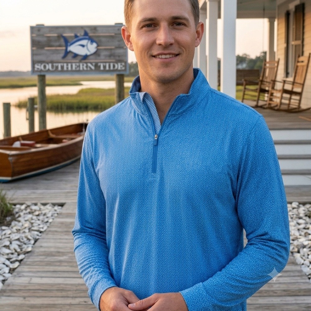 Southern Tide 1/4 Zip Pullover Mens XXL Blue Geometric  Performance Style 9744